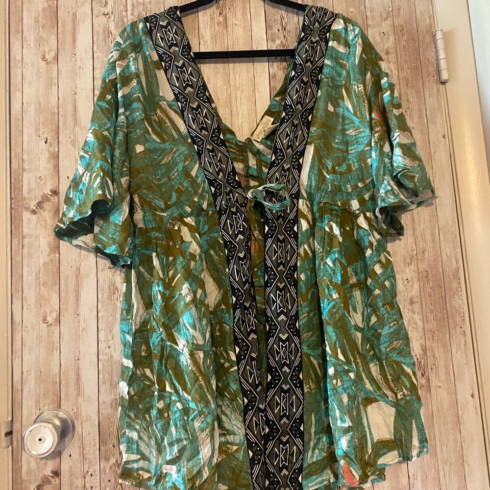 Nalini Swim Cover Coverup Green / White  Kimono One Size Vacation Cruise